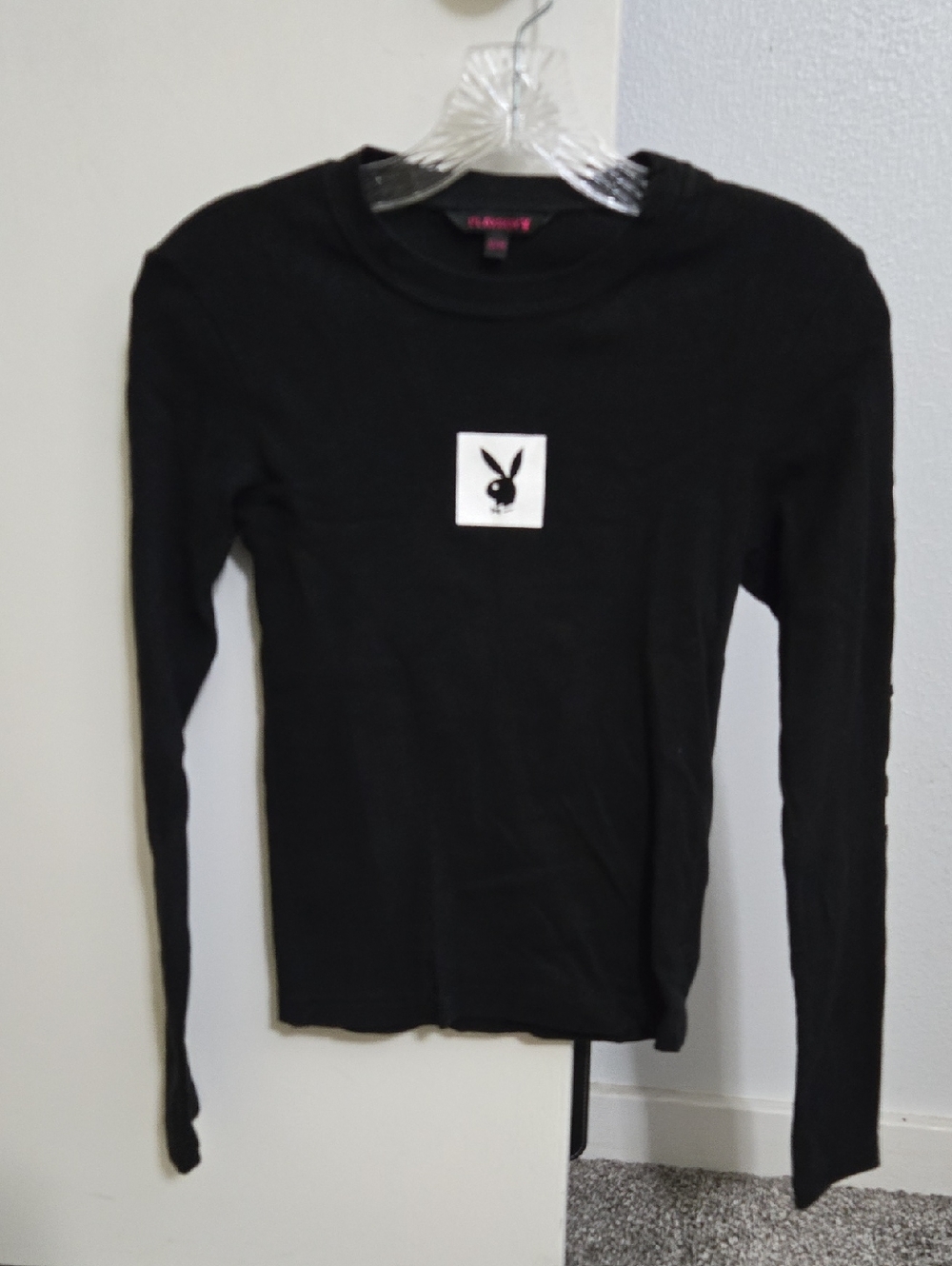 PLAYBOY Black Long Sleeve Top with White Bunny Logo
